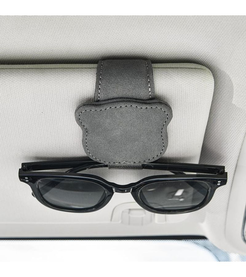 Gray Car Glasses Clip Leather Interior Storage Organizer Ticket Card Holder - Image 3