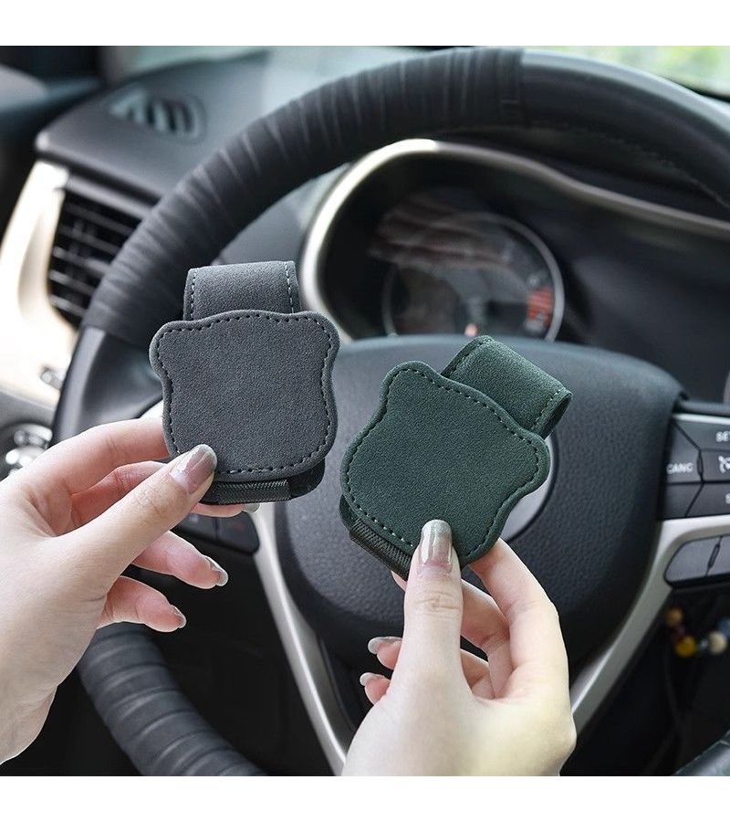 Gray Car Glasses Clip Leather Interior Storage Organizer Ticket Card Holder - Image 1