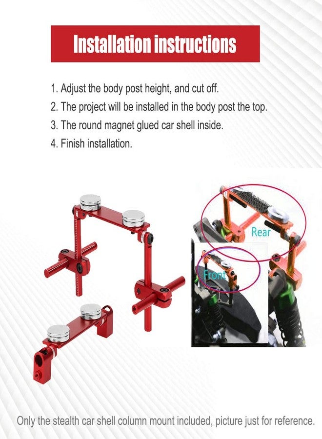 Tbest Aluminum Magnetic Invisible Body Shell Mount Kit for 1/10 RC Racing Car (Red) - Image 4