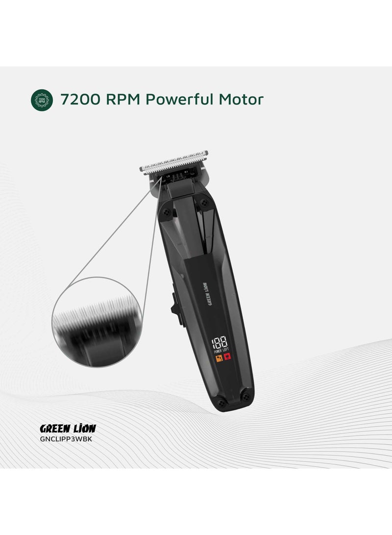 GREEN LION Clip Master the Professional Hair Clipper 3W with 7200 RPM Powerful Motor & Stainless-Steel Blade / 180 min Working Time / Corded & Cordless / On & Off Switch / LED Display / ABS + PC Material - Black - Image 3