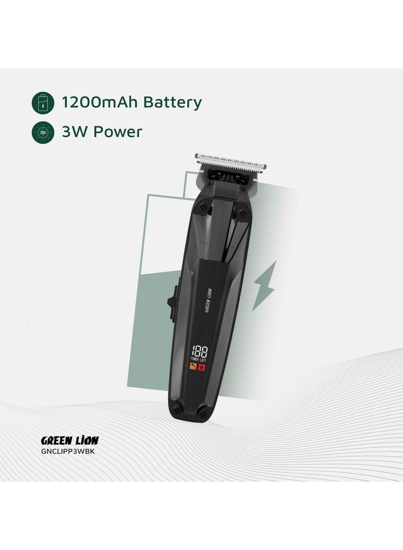 GREEN LION Clip Master the Professional Hair Clipper 3W with 7200 RPM Powerful Motor & Stainless-Steel Blade / 180 min Working Time / Corded & Cordless / On & Off Switch / LED Display / ABS + PC Material - Black - Image 5