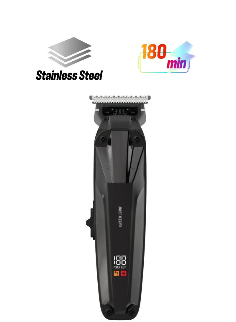 GREEN LION Clip Master the Professional Hair Clipper 3W with 7200 RPM Powerful Motor & Stainless-Steel Blade / 180 min Working Time / Corded & Cordless / On & Off Switch / LED Display / ABS + PC Material - Black - Image 1