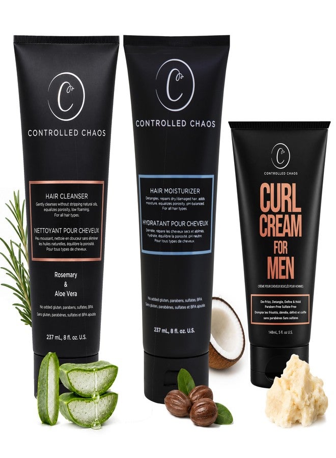 Controlled Chaos Men's 3-Step Curl Care Bundle – Sulfate-Free Hair Cleanser, Hair Moisturizer & Curl Cream for Men – Anti-Frizz Men’s Curly Hair Products for Wavy, Curly & Coily Hair - Image 1