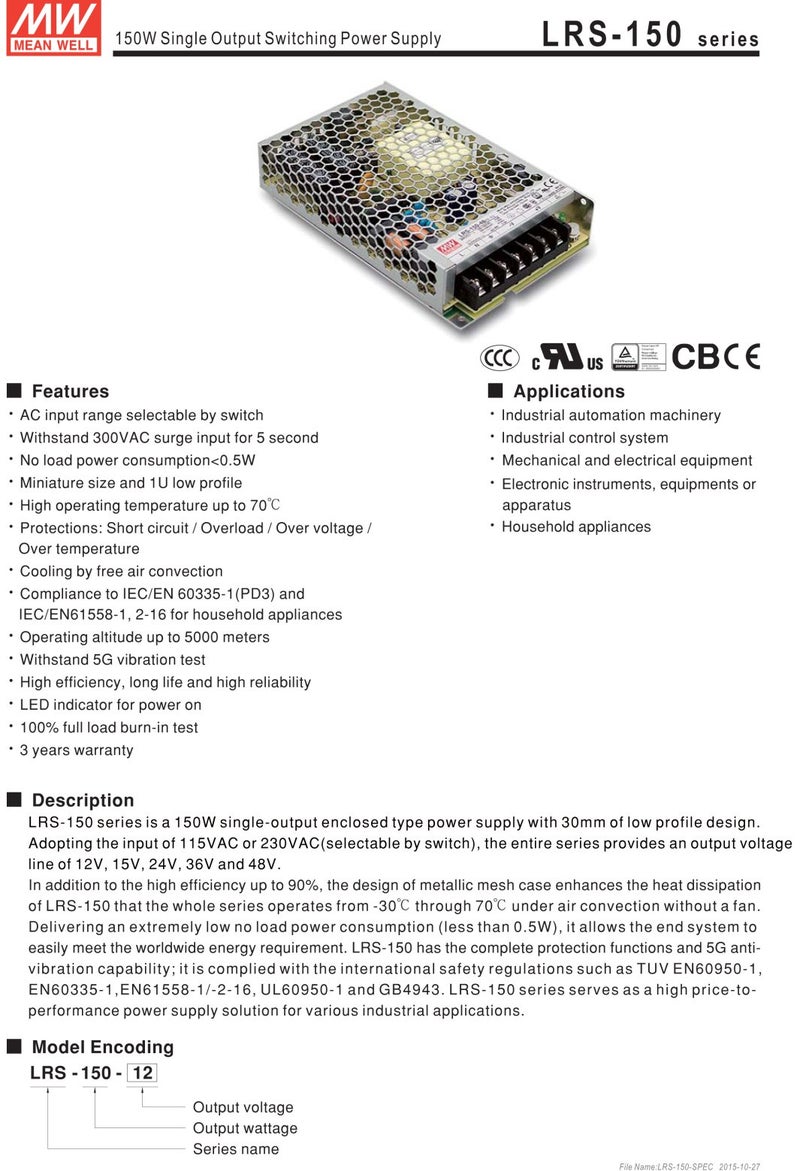 Meanwell Mean Well LRS-150-24 Switching Power Supply, Single Output, 24V, 6.5A, 156W, 6.26" L x 3.82" W x 1.18" H - Image 5