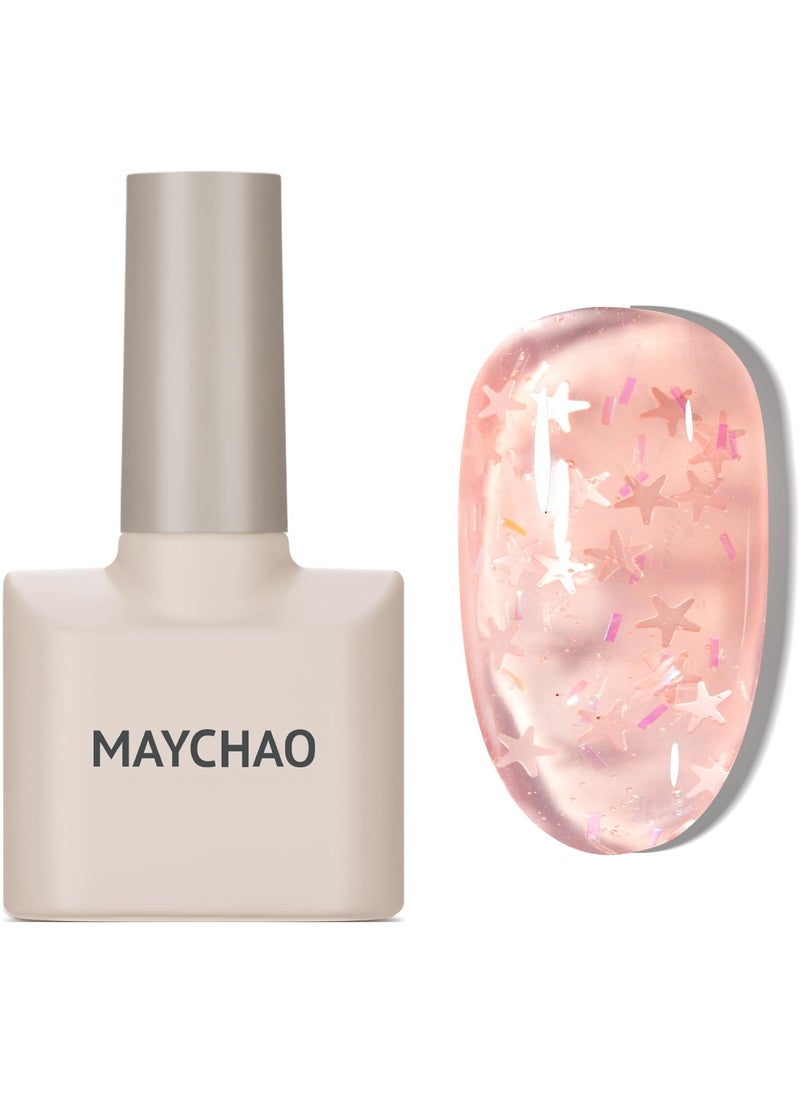 MAYCHAO MAYCHAO Jelly Gel Nail Polish 15ML Sheer Pink Jelly Gel Polish Soak Off UV LED Nude Star Pink Nail Polish for DIY Manicure Home Salon Nail Art 