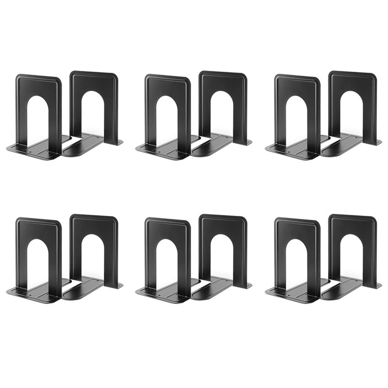 MaxGear Book Ends Universal Premium Bookends for Shelves NonSkid Bookend Heavy Duty Metal Book Stopper for BooksMoviesCDsVideo Games 6 x 46 x 6 in Black 6 Pairs12 Pieces Large