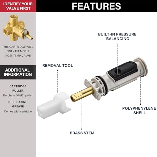 Tearel 1222 Replacement Cartridge Kit for Moen One-Handle PosiTemp Faucets, Replacement Compatible with Moen Tub Shower,Metals & Plastics - Image 3