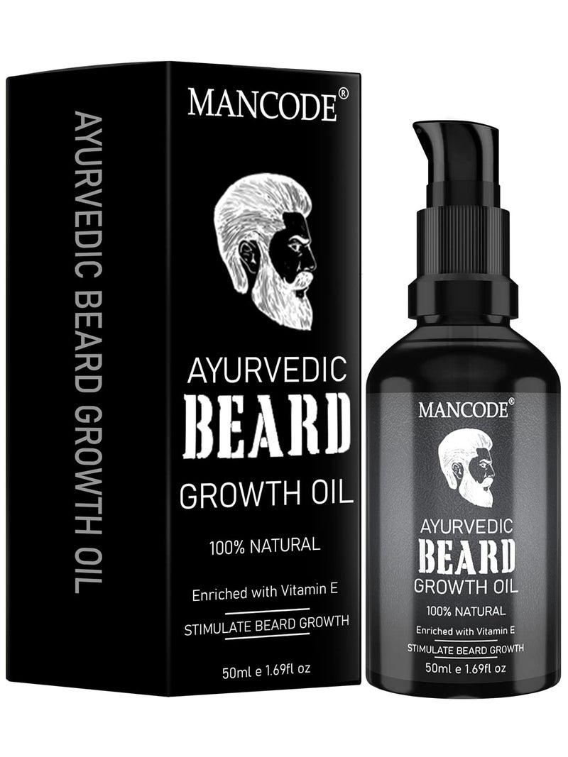 MAN CODE Ayurvedic Beard & Hair Growth Oil, 50Ml | Natural Hair Oil For Thicker & Longer Beard | Beard Oil For Uneven, Patchy & Fast Beard Growth | 100% Natural - Image 1