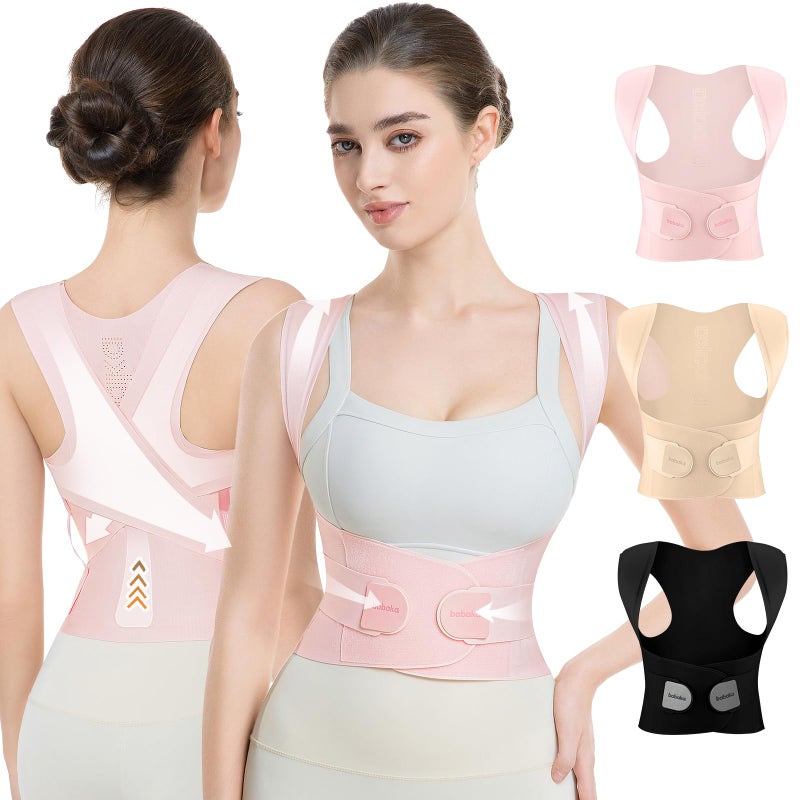 babaka Posture Corrector for Women, Invisible Lightweight Adjustable Back Brace for Upper and Lower Back Pain Relief, Hunchback, Hump, Scoliosis, Thoracic, Spine Corrector Under Clothes (Pink, Small, Waist: 25''-30'') - Image 1
