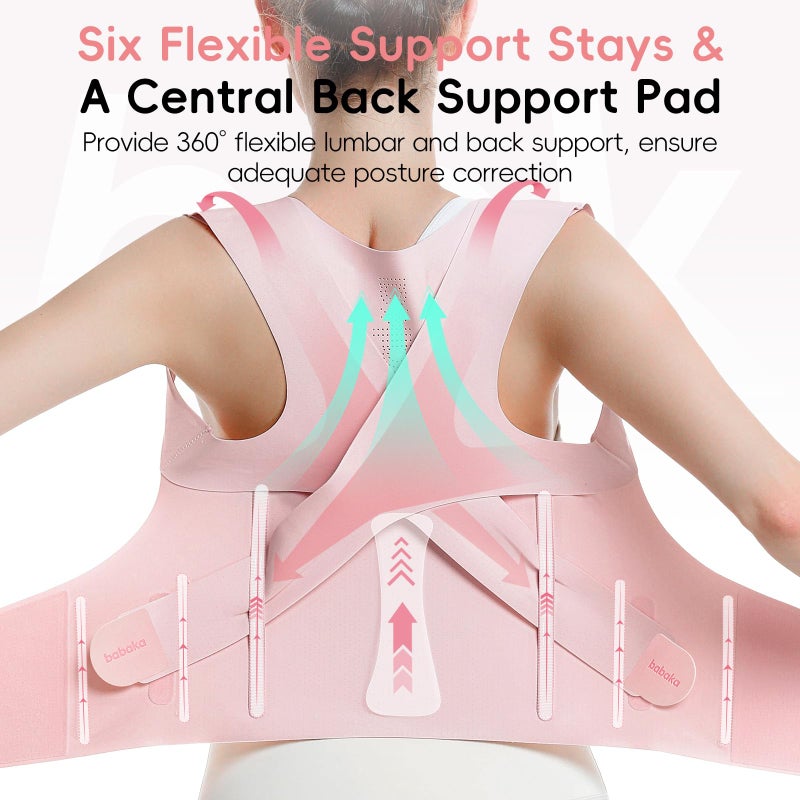 babaka Posture Corrector for Women, Invisible Lightweight Adjustable Back Brace for Upper and Lower Back Pain Relief, Hunchback, Hump, Scoliosis, Thoracic, Spine Corrector Under Clothes (Pink, Small, Waist: 25''-30'') - Image 2