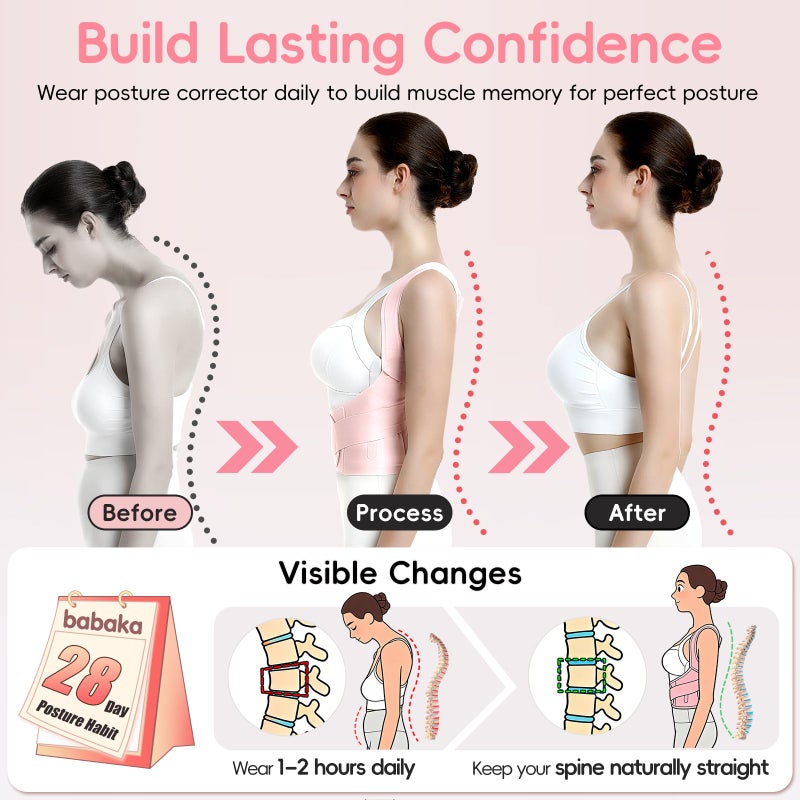 babaka Posture Corrector for Women, Invisible Lightweight Adjustable Back Brace for Upper and Lower Back Pain Relief, Hunchback, Hump, Scoliosis, Thoracic, Spine Corrector Under Clothes (Pink, Small, Waist: 25''-30'') - Image 4