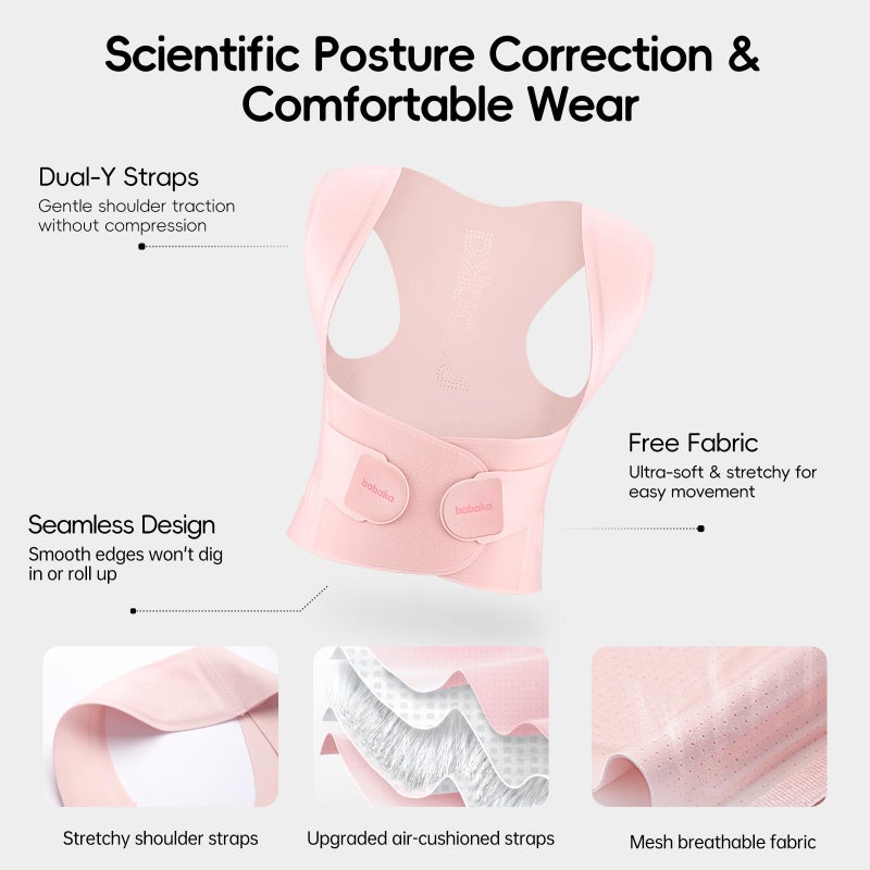 babaka Posture Corrector for Women, Invisible Lightweight Adjustable Back Brace for Upper and Lower Back Pain Relief, Hunchback, Hump, Scoliosis, Thoracic, Spine Corrector Under Clothes (Pink, Small, Waist: 25''-30'') - Image 5