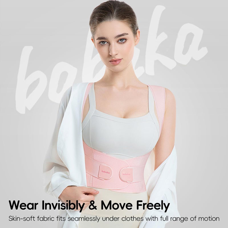 babaka Posture Corrector for Women, Invisible Lightweight Adjustable Back Brace for Upper and Lower Back Pain Relief, Hunchback, Hump, Scoliosis, Thoracic, Spine Corrector Under Clothes (Pink, Small, Waist: 25''-30'') - Image 3