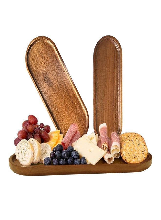 MinBoo Acacia Wood Serving Platters and Trays Rectangular Wooden Large Serving Platters for Food, Wooden Tray for for Kitchen Counter, Bathroom, Home Decor, Party, 3 Pack (Tray- Oval (Set of 3)) - Image 1