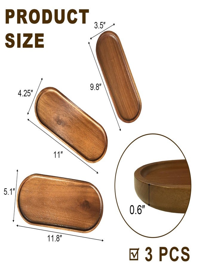 MinBoo Acacia Wood Serving Platters and Trays Rectangular Wooden Large Serving Platters for Food, Wooden Tray for for Kitchen Counter, Bathroom, Home Decor, Party, 3 Pack (Tray- Oval (Set of 3)) - Image 2