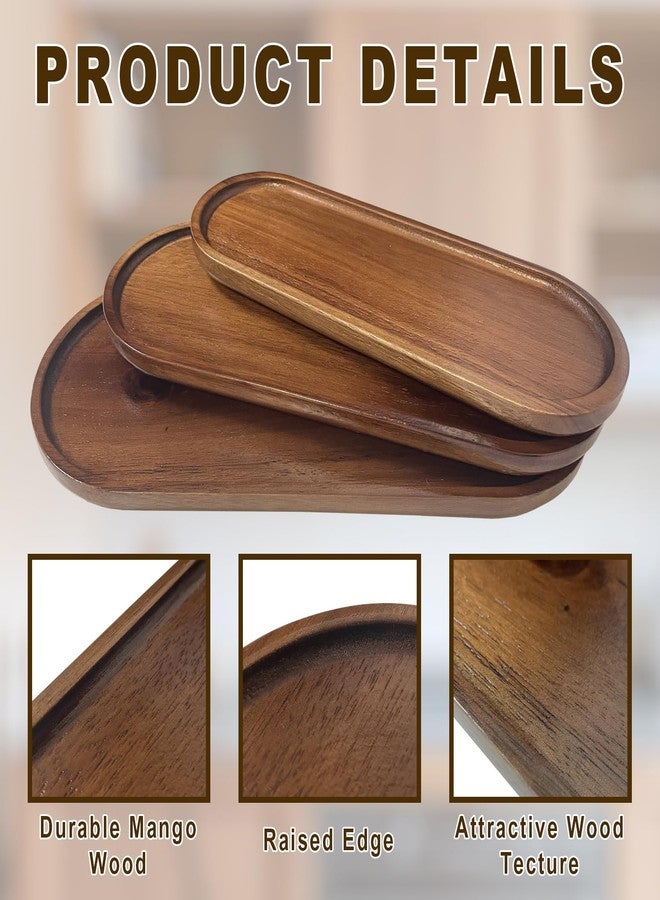MinBoo Acacia Wood Serving Platters and Trays Rectangular Wooden Large Serving Platters for Food, Wooden Tray for for Kitchen Counter, Bathroom, Home Decor, Party, 3 Pack (Tray- Oval (Set of 3)) - Image 3