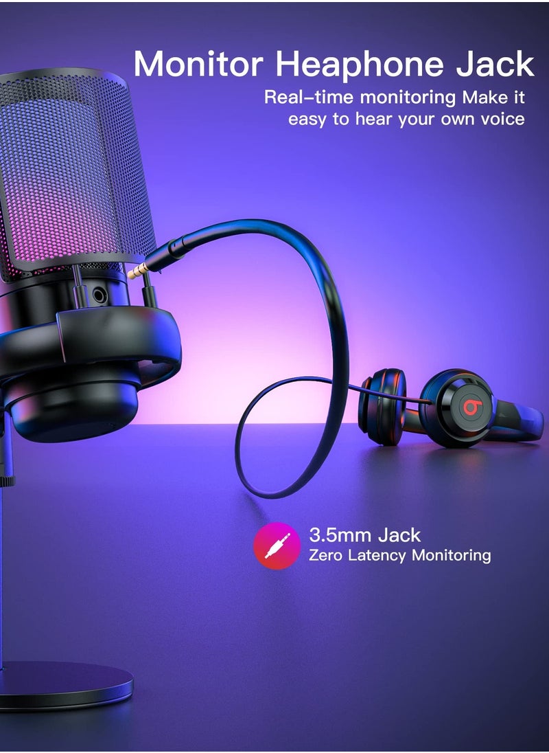 Joshberg - Gaming Microphone, USB PC Mic for Podcasts Videos, Streaming, Condenser Mic with Quick Mute, Tripod Stand, Pop Filter, RGB Indicator, Shock Mount, Rotate gain button, Compatible with PS4/5/PC - Image 1