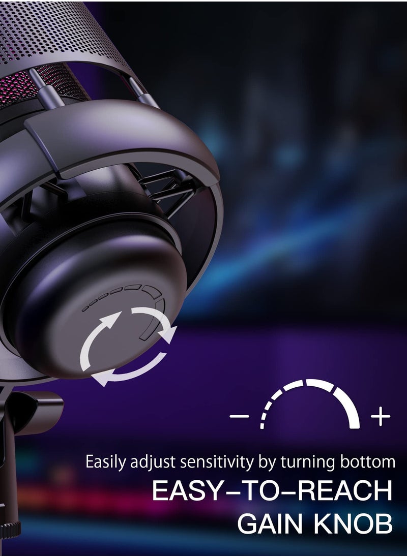 Joshberg - Gaming Microphone, USB PC Mic for Podcasts Videos, Streaming, Condenser Mic with Quick Mute, Tripod Stand, Pop Filter, RGB Indicator, Shock Mount, Rotate gain button, Compatible with PS4/5/PC - Image 1