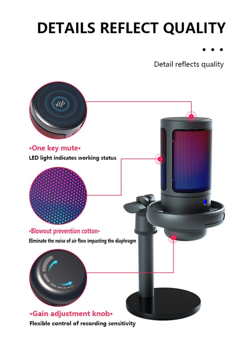 Joshberg - Gaming Microphone, USB PC Mic for Podcasts Videos, Streaming, Condenser Mic with Quick Mute, Tripod Stand, Pop Filter, RGB Indicator, Shock Mount, Rotate gain button, Compatible with PS4/5/PC - Image 1