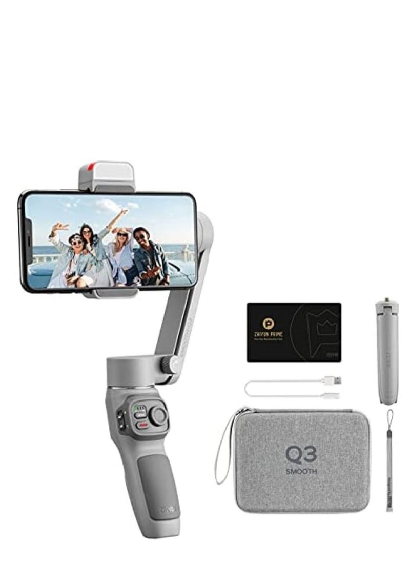 Zhiyun Smooth Q3 Combo, Handheld 3-Axis Smartphone Gimbal Stabilizer with Grip Tripod LED Fill Light Protective Case Foldable Phone for iPhone & Android 