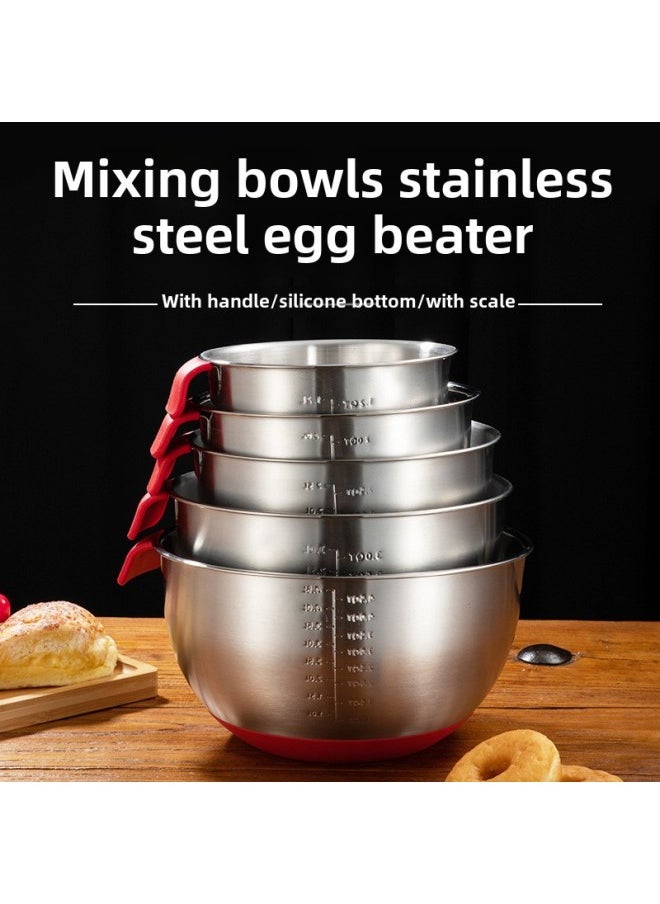 Generic - Stainless Steel Silicone Bottom Egg Basin With Handle Water Line Pouring Nozzle Mixing Bowl Silicone Salad Basin And Basin-Specifications:Mother-child Cover-color:Inner Diameter 16cm - Image 1