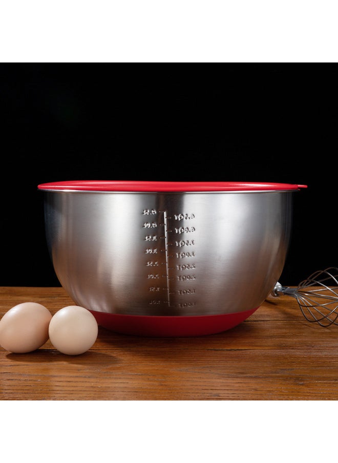 Generic - Stainless Steel Silicone Bottom Egg Basin With Handle Water Line Pouring Nozzle Mixing Bowl Silicone Salad Basin And Basin-Specifications:Mother-child Cover-color:Inner Diameter 16cm - Image 1