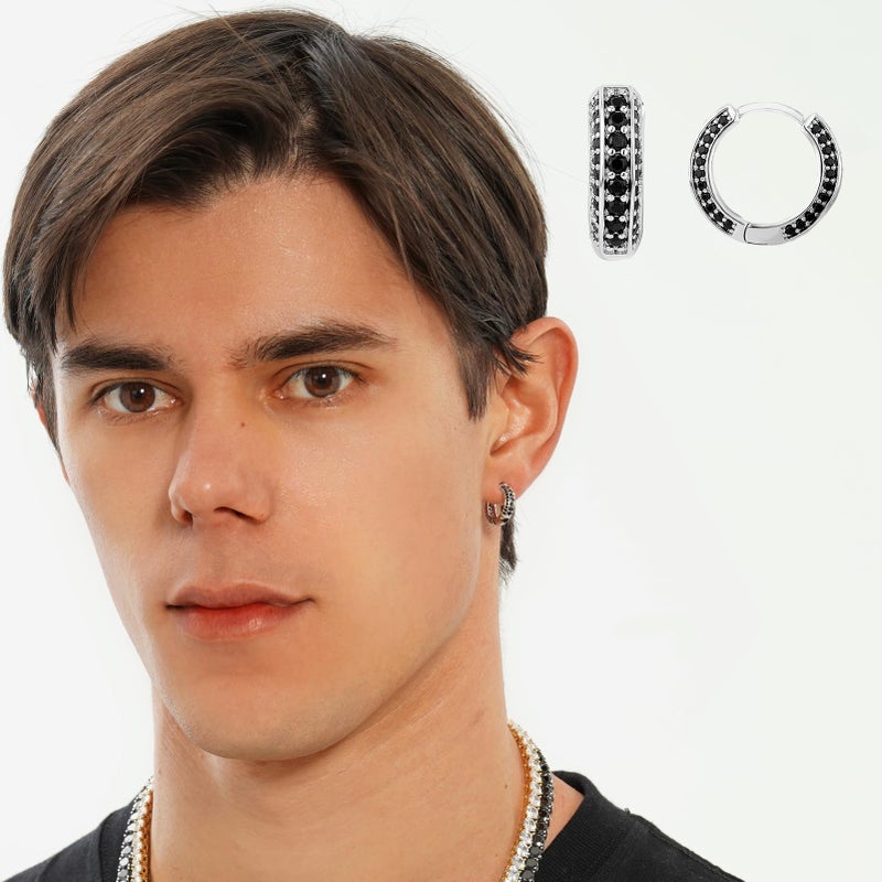 TOPGRILLZ Iced Out Hoop Earrings Cubic Zirconia Huggie Cartilage Cuff Hypoallergenic 14K Gold Plated Luxury Fashion Round Circle Earrings For Men Women-18BS - Image 3