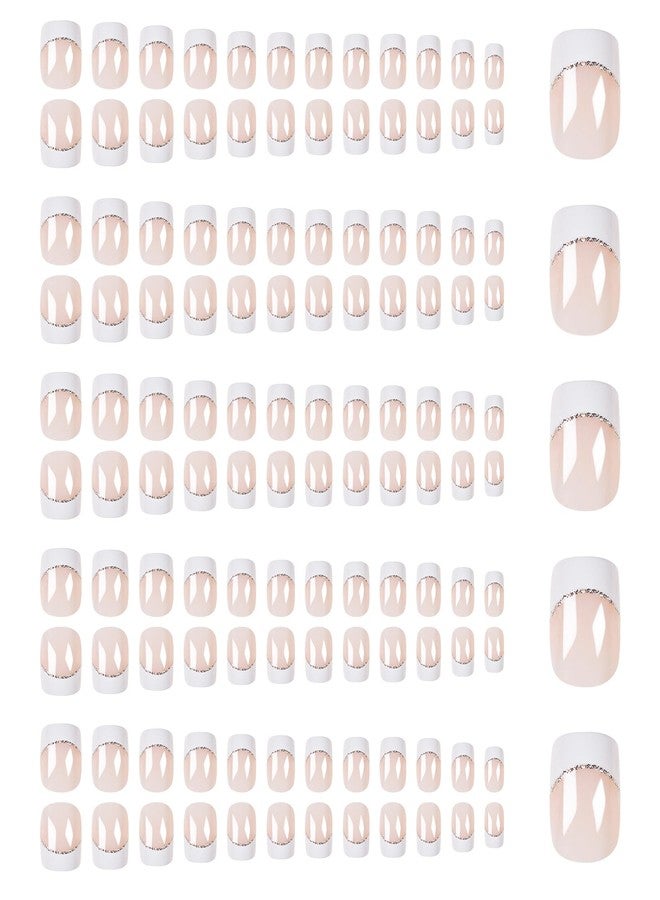 IKISKT 120Pcs 5 Pack Pink White Shimmer Glitter Acrylic Fake Nails Press on Full Cover IKISKT Classic French Color Short False Nail Art Kits Sets Great Christmas Gift for Women Kids Children Young Girls - Image 2