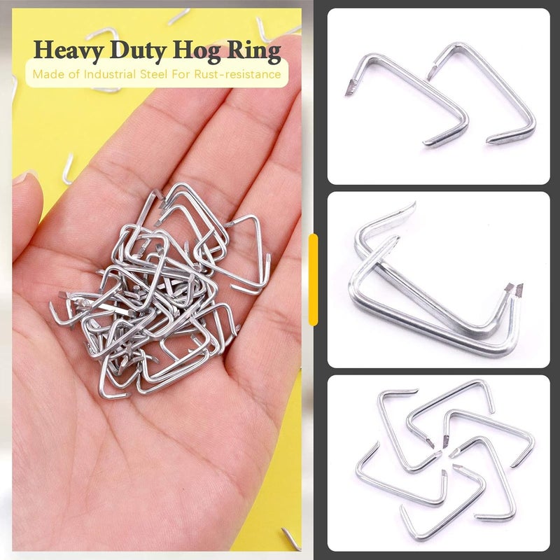 Rustark 1000 Pcs 3/4" Galvanized Hog Rings, Professional Upholstery Hog Rings Set for Furniture,Fencing,Bagging, Railing, Sausage Casing, Meat bags, Shock Cords - Image 4