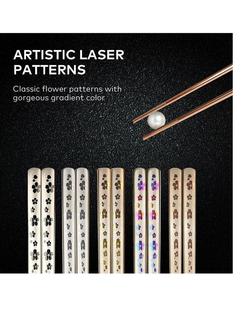 Stainless Steel Chopsticks, Colorful Reusable Chopsticks, Dishwasher Safe Metal Chopsticks Square Lightweight Chop Sticks, Gift Set 5 Pairs - Image 2