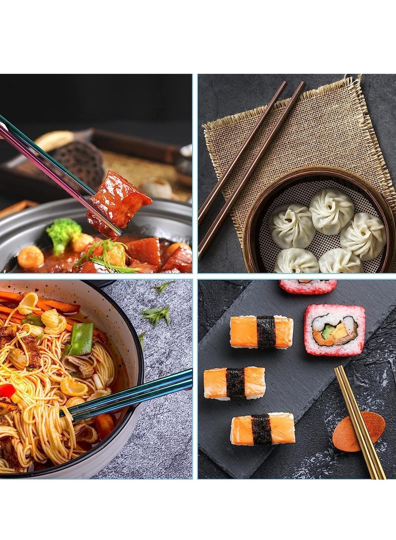 Stainless Steel Chopsticks, Colorful Reusable Chopsticks, Dishwasher Safe Metal Chopsticks Square Lightweight Chop Sticks, Gift Set 5 Pairs - Image 5