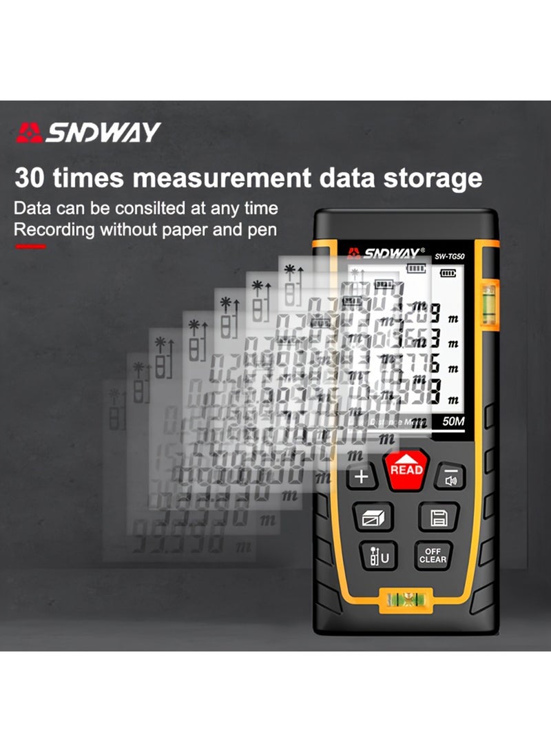 Digital Laser Tape Measure with Bubble Level LCD Backlit Distance Measurement Pythagorean Mode Area Volume Measuring Laser Tool Switch Unit 100M/ft/in/m. - Image 5