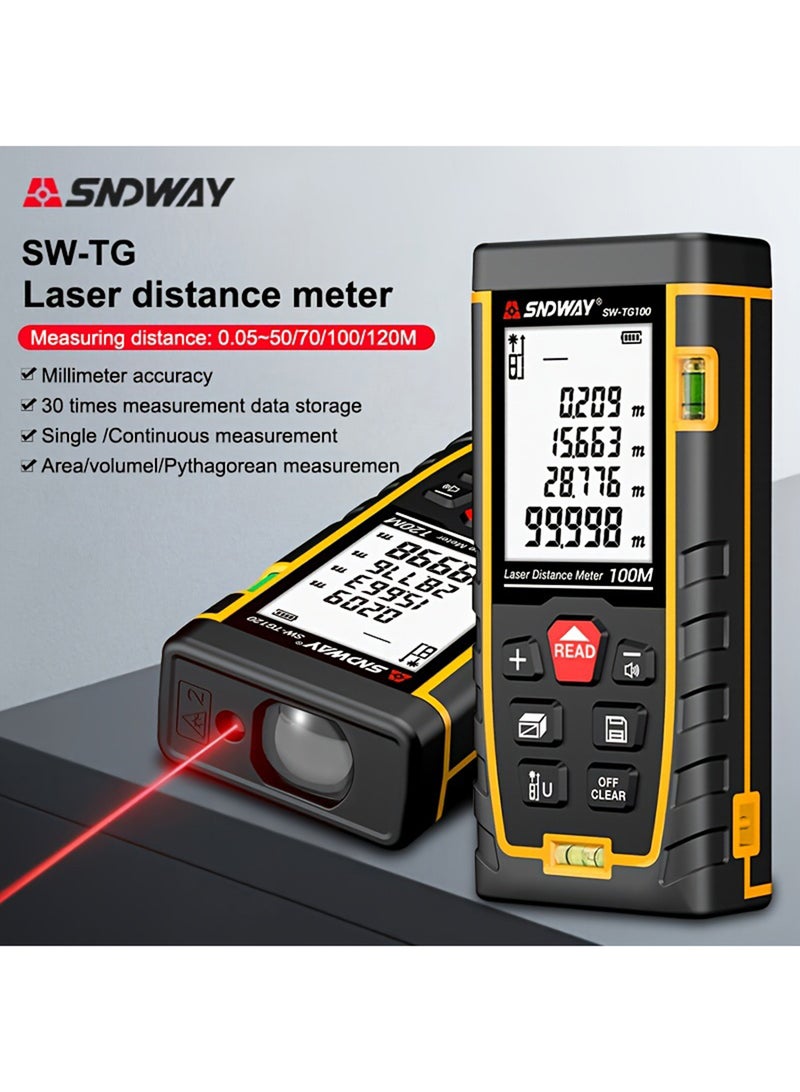 Digital Laser Tape Measure with Bubble Level LCD Backlit Distance Measurement Pythagorean Mode Area Volume Measuring Laser Tool Switch Unit 100M/ft/in/m. - Image 2