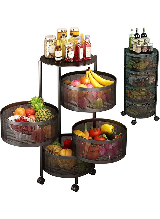 Cady One 4-Tier Revolving Kitchen Organizer, Metal Round Kitchen Storage Rack for Organizing Vegetables and Kitchen Tools, Multipurpose Mesh Home Storage Basket with Wheels, Black  - Image 1
