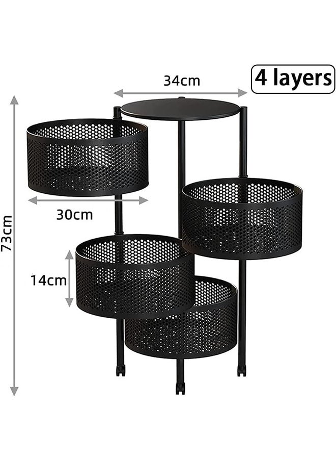 Cady One 4-Tier Revolving Kitchen Organizer, Metal Round Kitchen Storage Rack for Organizing Vegetables and Kitchen Tools, Multipurpose Mesh Home Storage Basket with Wheels, Black  - Image 3
