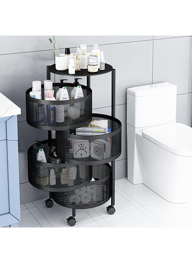 Cady One 4-Tier Revolving Kitchen Organizer, Metal Round Kitchen Storage Rack for Organizing Vegetables and Kitchen Tools, Multipurpose Mesh Home Storage Basket with Wheels, Black  - Image 2