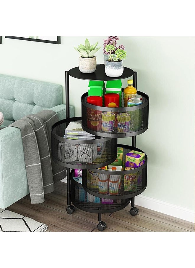 Cady One 4-Tier Revolving Kitchen Organizer, Metal Round Kitchen Storage Rack for Organizing Vegetables and Kitchen Tools, Multipurpose Mesh Home Storage Basket with Wheels, Black  - Image 4