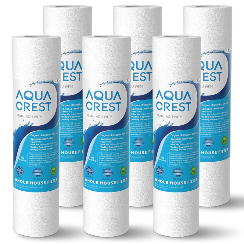 AquaCrest AQUA CREST AP110 Whole House Water Filter, Sediment Filter, 5 Micron, Replacement for 3MÂ® Aqua-Pure AP110, CulliganÂ® P5, APEC, GE FXUSC, WhirlpoolÂ®, Any 10" x 2.5" Home Water Filter, Pack of 6 - Image 1