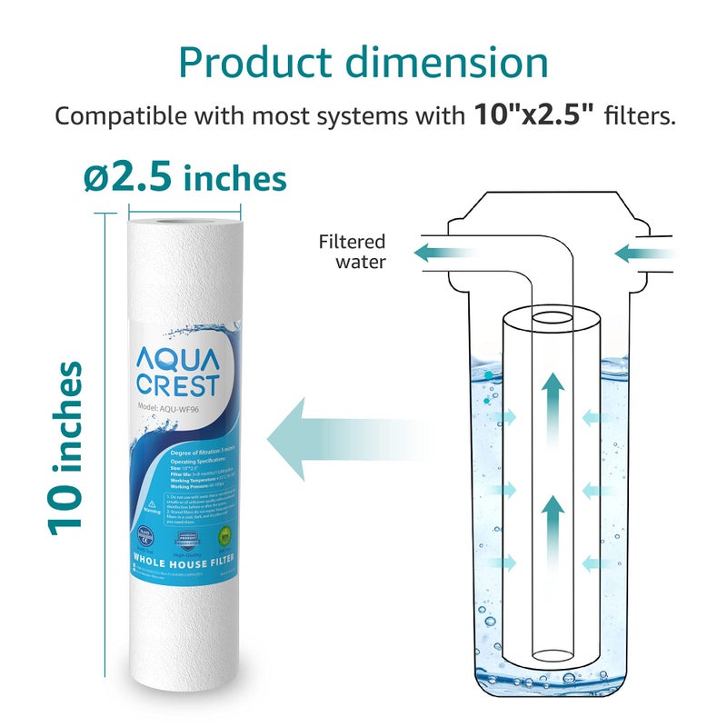 AquaCrest AQUA CREST AP110 Whole House Water Filter, Sediment Filter, 5 Micron, Replacement for 3MÂ® Aqua-Pure AP110, CulliganÂ® P5, APEC, GE FXUSC, WhirlpoolÂ®, Any 10" x 2.5" Home Water Filter, Pack of 6 - Image 5