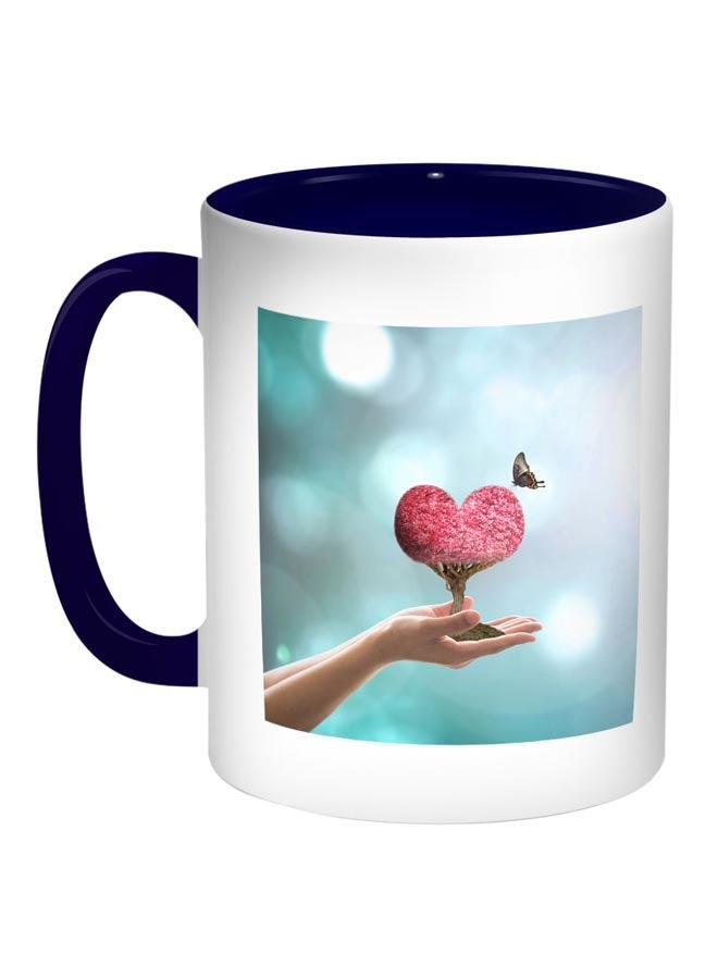 Heart Printed Coffee Mug Blue/White/Red 11ounce