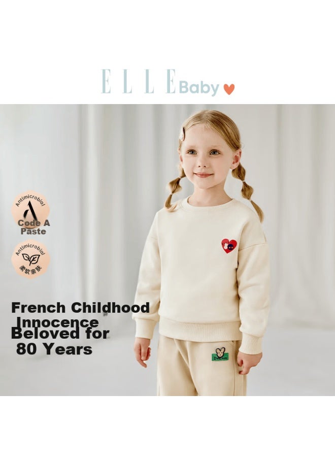 Elle Baby Kids Sweatshirt Baby Spring Autumn Top Boys Girls Sports Casual Long Sleeve Beige 90 - Image 1