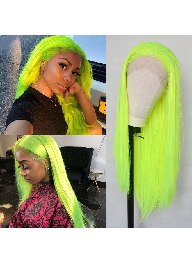 Luwigs - Uwigs Fluorescent Green Synthetic Lace Front Wigs Long Natural Straight Heat Resistant Replacement Wigs Bright Neon Yellow High Temperature Fiber Hair (22 Inch Straight Fluorescent Green) - Image 1