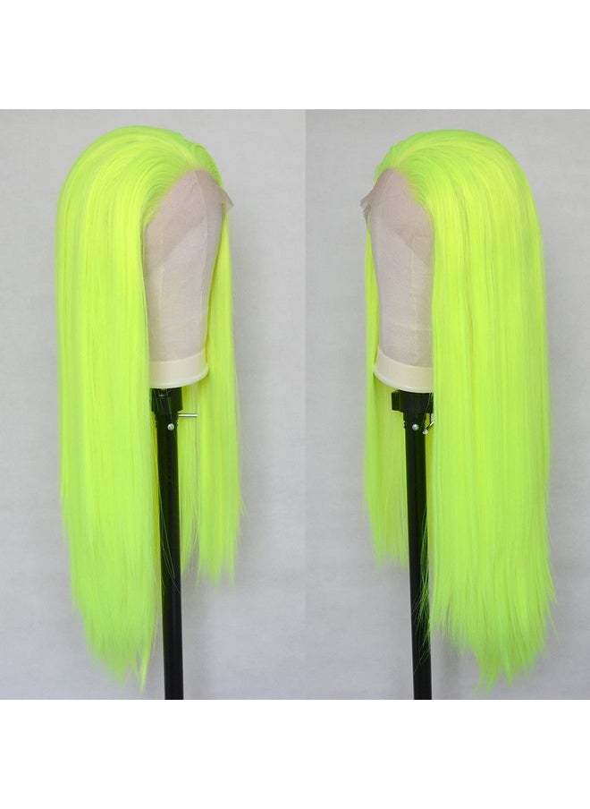 Luwigs - Uwigs Fluorescent Green Synthetic Lace Front Wigs Long Natural Straight Heat Resistant Replacement Wigs Bright Neon Yellow High Temperature Fiber Hair (22 Inch Straight Fluorescent Green) - Image 1