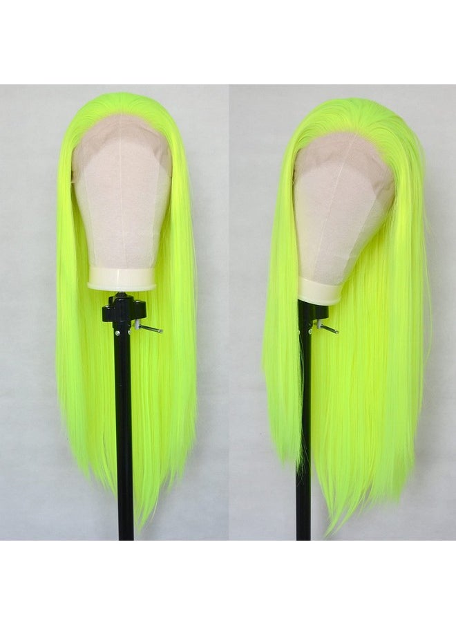 Luwigs - Uwigs Fluorescent Green Synthetic Lace Front Wigs Long Natural Straight Heat Resistant Replacement Wigs Bright Neon Yellow High Temperature Fiber Hair (22 Inch Straight Fluorescent Green) - Image 1