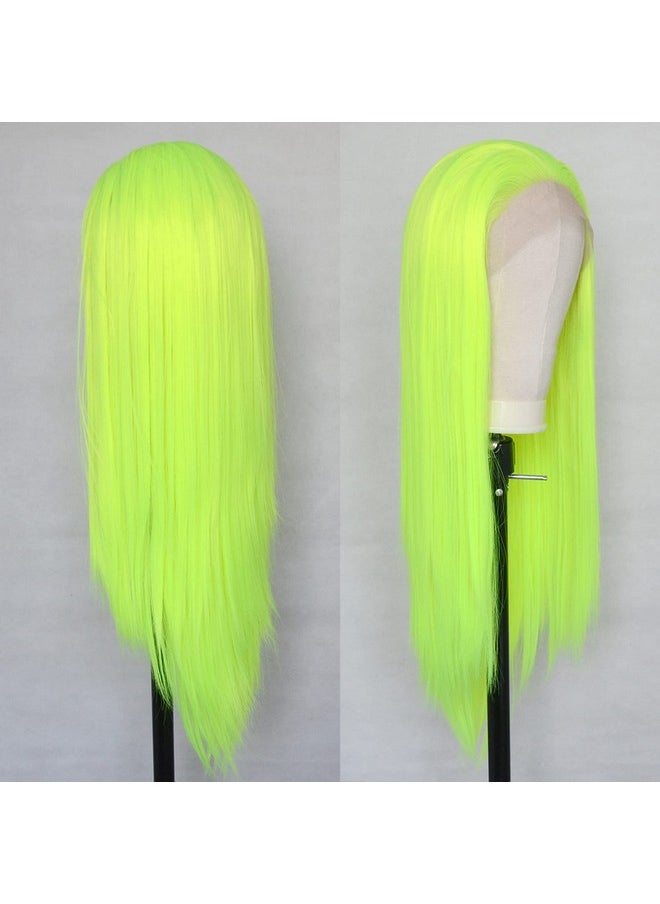 Luwigs - Uwigs Fluorescent Green Synthetic Lace Front Wigs Long Natural Straight Heat Resistant Replacement Wigs Bright Neon Yellow High Temperature Fiber Hair (22 Inch Straight Fluorescent Green) - Image 1