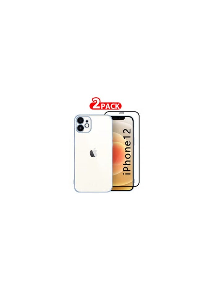 CATANES (For Apple iPhone 12) 2Packs, KST Classic Design Premium Transparent Case and Raised Protective Edges with Shockproof Screen Protector - Light Blue - Image 2