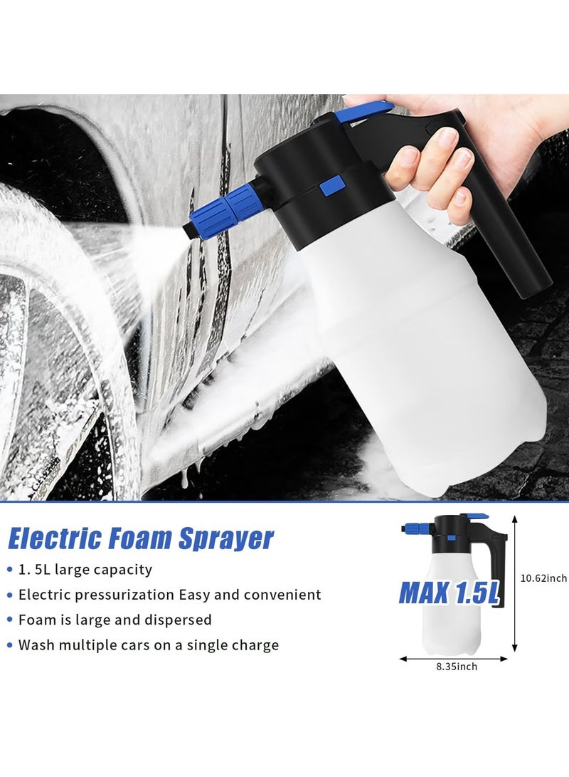 إيليلي بخاخ رغوة كهربائي للسيارة سعة 1.5 لتر، بخاخ رغوة بمضخة مع إمكانية إعادة الشحن عبر USB لغسيل السيارات، بخاخ كهربائي للمنزل والحديقة والسيارة - Image 4