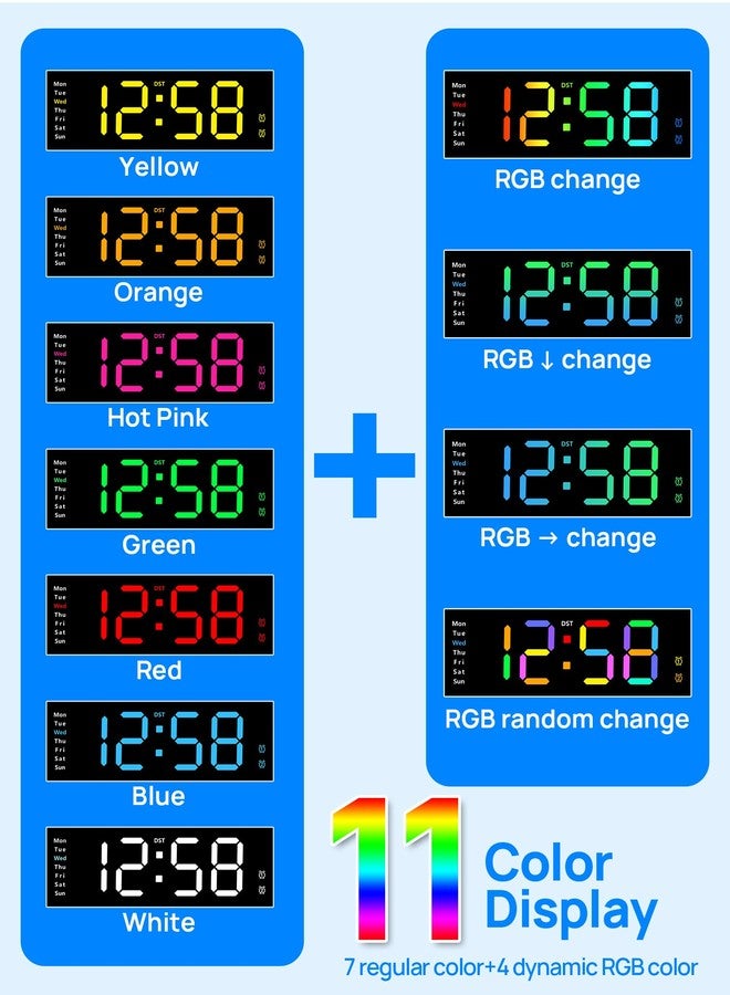 MASHI 12" Large Digital Wall Mount Clock, Digital Clock with Remote Control, Alarm, Big LED, RGB Color, DST, Temperature for Living Room Office Desk, Bedroom, Decor, for Elderly - Image 3