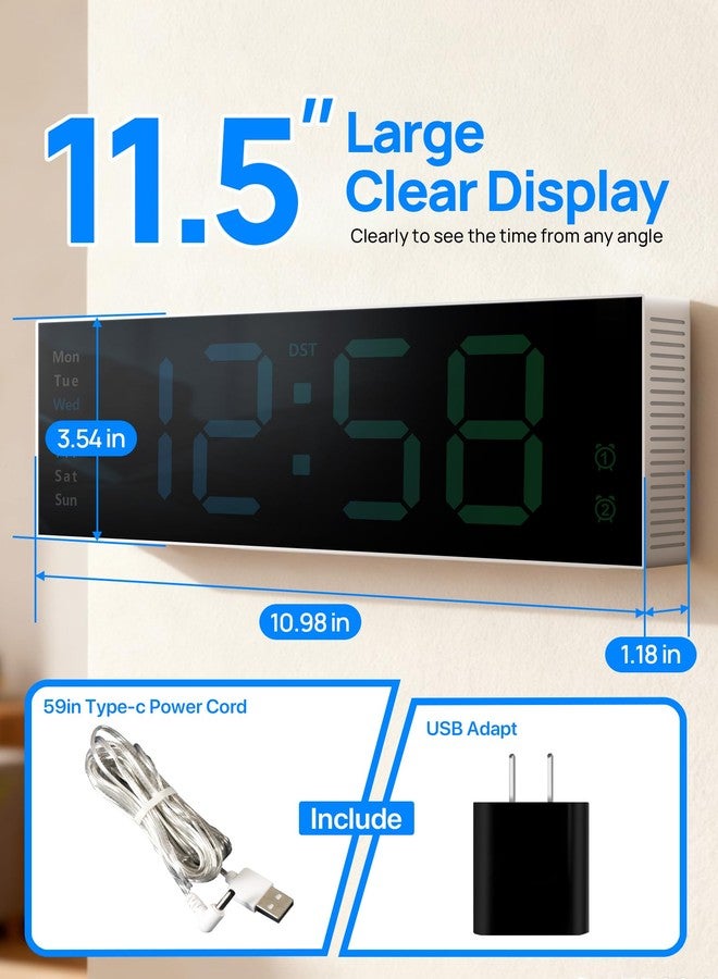 MASHI 12" Large Digital Wall Mount Clock, Digital Clock with Remote Control, Alarm, Big LED, RGB Color, DST, Temperature for Living Room Office Desk, Bedroom, Decor, for Elderly - Image 2
