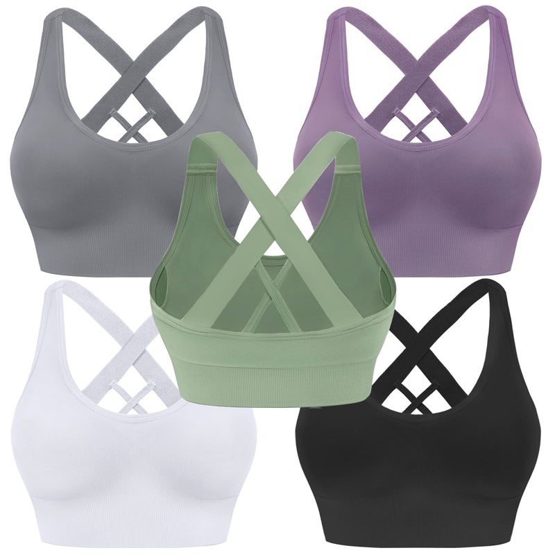 Evercute Sports Bra for Women Padded Medium Support Criss Cross Strappy Bras Seamless High Impact Yoga Exercise Athletic Bras - Image 1